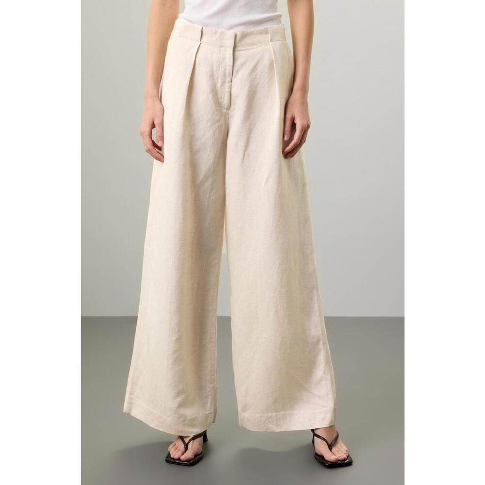 Club Monaco Beige Wide Leg Linen Blend Trouser Size 12